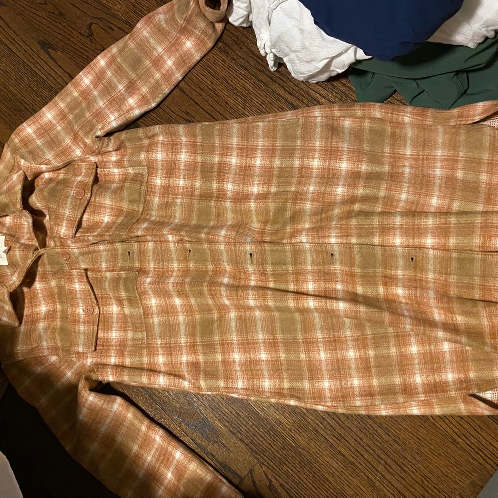 Plaid Button-Up jacket dress in Peach and Tan jessica simpson